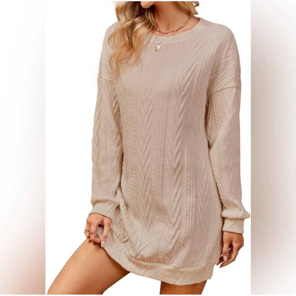 Amazon Tan Cable Knit Sweater Dress Size XL